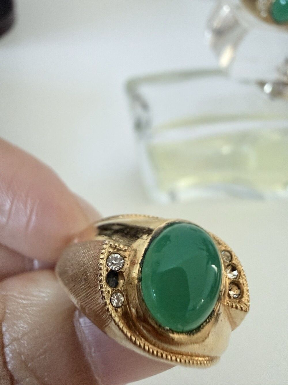 Vintage ESPO Men's 10K Gold Filled Signet Ring Set of 2 Green Cabochon Size 11.5 - Picture 14 of 16